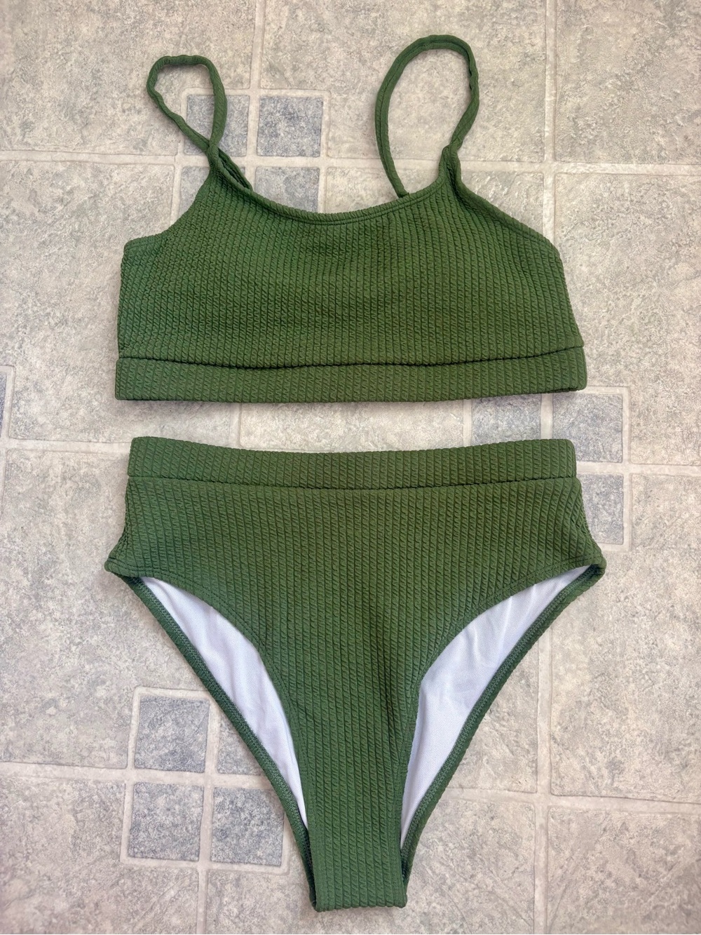 SHEIN Olive Green Ribbed High-Waist Bikini